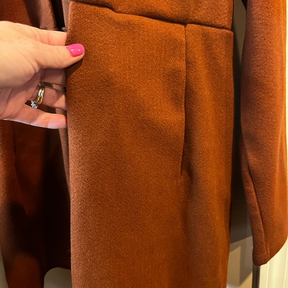 Solid Stand Collar Blazer~Elegant open front-Caramel Color size large 8-10 - Picture 5 of 6